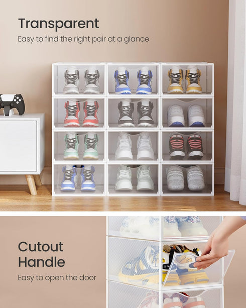 Closet, 12 Pack, ULSP312W01 SONGMICS Shoe Boxes, Shoe Storage Organizers Rack for Plastic Stackable Sneaker Containers