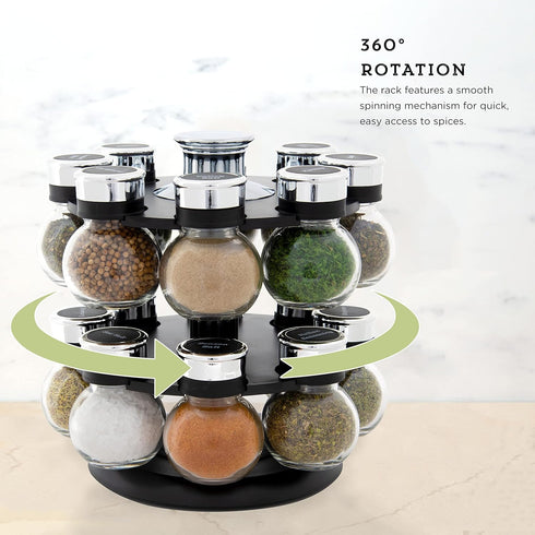 16 Countertop Kamenstein Ellington Jar Revolving Spice Rack with Prefilled Spices - Rotating Chrome and Plastic