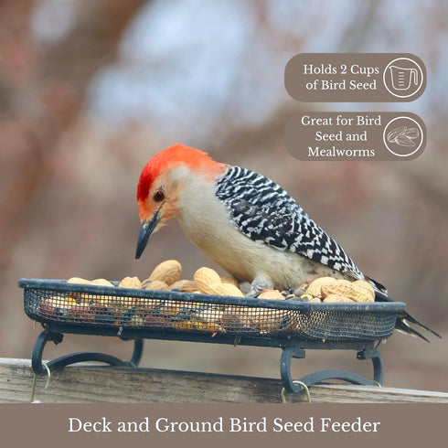 Wildlife and Bird Feeder, Deck and Ground Tray Feeder for Birds, Squirrels, Chipmunks, and Rabbits