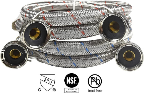 HQRP Premium Stainless Steel Washing Machine Hoses, 4-FT Burst Proof, Red and Blue Striped 4-Foot (2-pack)
