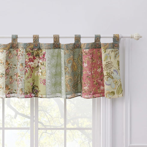 Greenland Home Blooming Prairie Authentic Patchwork Tab Top Window Valance, 84 x 21