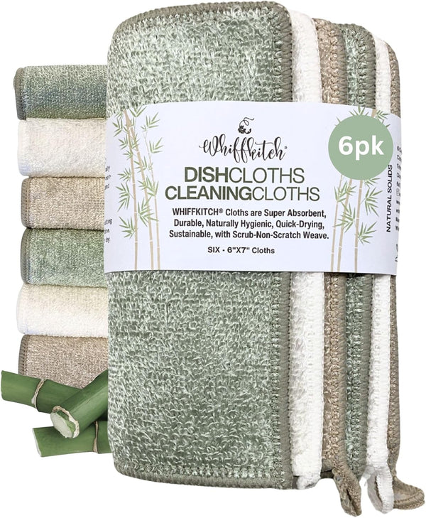Whiffkitch Dishcloths Dishrags for Kitchen and Household Cleaning 6x7 6-Pack Non-Scratch 2-Ply