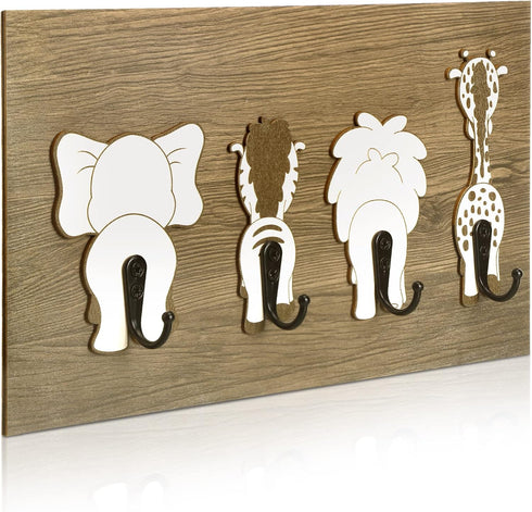 Yookeer Safari Animal Wall Hooks Kids Coat Hooks Wooden Safari Jungle Baby