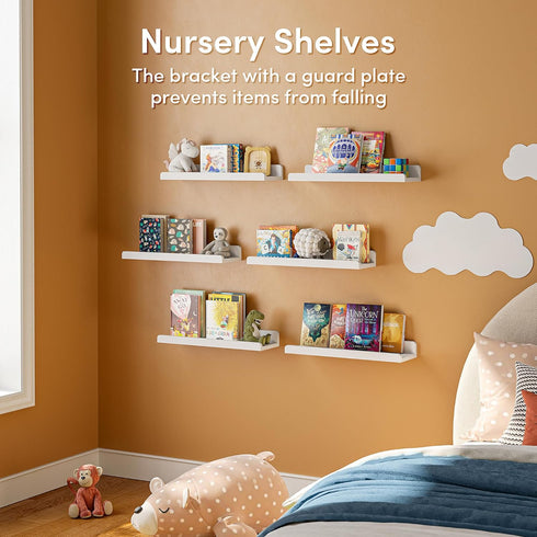 YUFLINX 16White Set 6,Nursery Floating Shelves for Wall with Anti-Crash Design of Book Shelves for Room