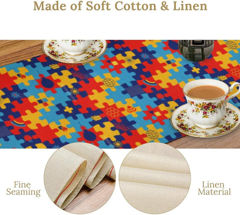 UEQIKI Summer 13x72 Inch Autism Awareness Table Runner for Home Party Decorations Seasonal Washable Kitchen Dining