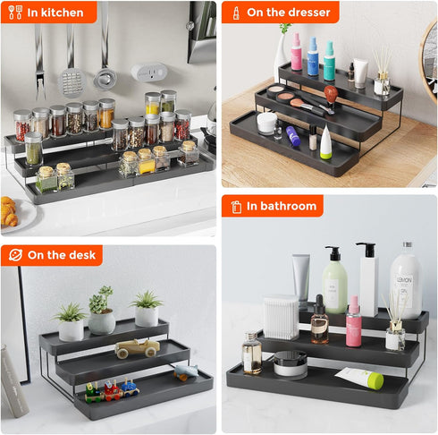 Expandable 3 Tier Spice Rack Organizer for Cabinet, Adjustable Cabinet Spice Organizer for Easy Visibility