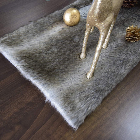 Gireshome Color-13inch 36inch Elegant Luxury Faux Fur Dining Console Table Runner Brown Multi Colors, Grey Stripe