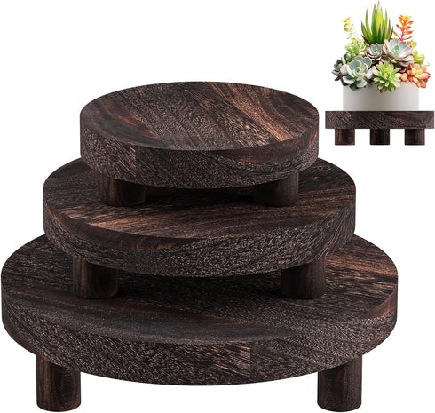 3 Pcs Wood Plant Stand Indoor Outdoor, Round Wood Riser for Decor