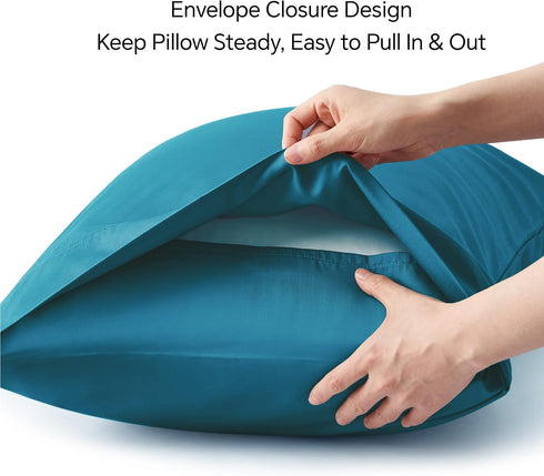 BEDELITE Queen Size Pillow Cases Set of 2, Cooling Rayon Derived from Bamboo, Silky Soft Envelope Pillowcases (Teal,