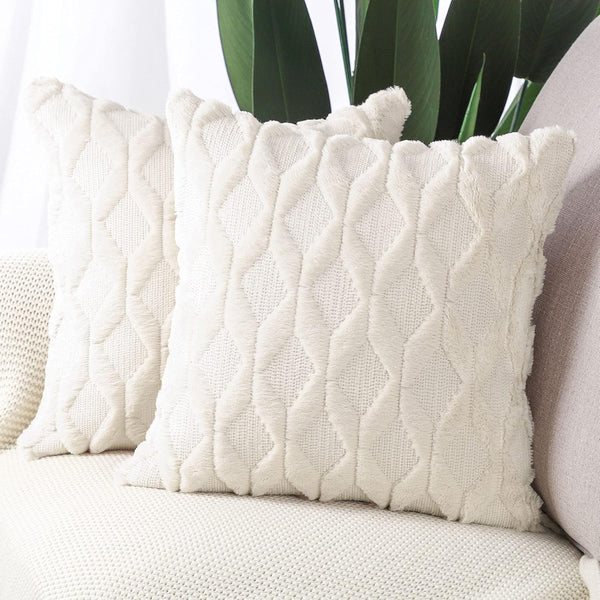 MADIZZ Set of 2 Soft Plush Short Wool Velvet Decorative Throw Pillow Covers 12x12 inch, Beige Luxury Cushion Cases
