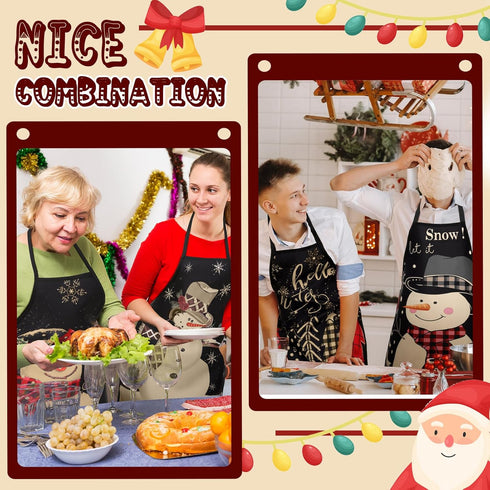 8 Pcs Winter Aprons for Women Black Snowman Let It Snow Xmas Trees Snowflake Hello Winter Kitchen Apron Kitchen Cooking