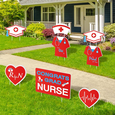 8Pcs 16Pcs Whaline Nurse Graduation Yard Signs with Stakes Grad Cap Nurse Cap Lawn Sign Waterproof Congrats Grad Lawn