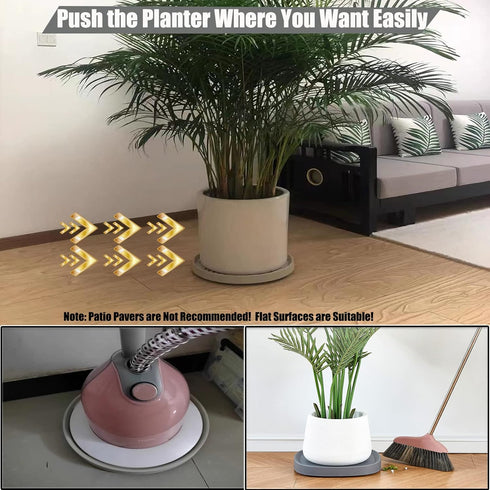 12Inch 4 2Pack Plant Caddy with Hidden Wheels, Rolling Plants Stand with Wheel, Invisible Casters, Indoor Plant Saucers