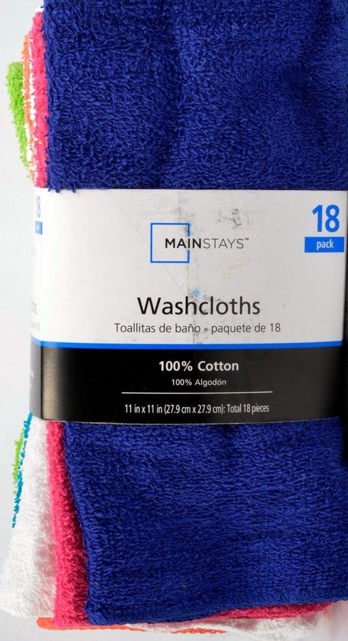 Mainstay 18 Pack S Assorted Cotton Terry Thin Washcloths Rags (NPWGO)