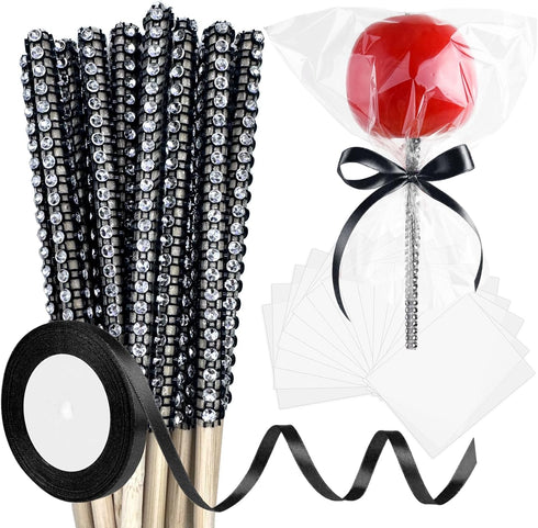 ASTARON 24 Pack Glitter Bling Candy Apple Sticks and Bags, Cake Pop