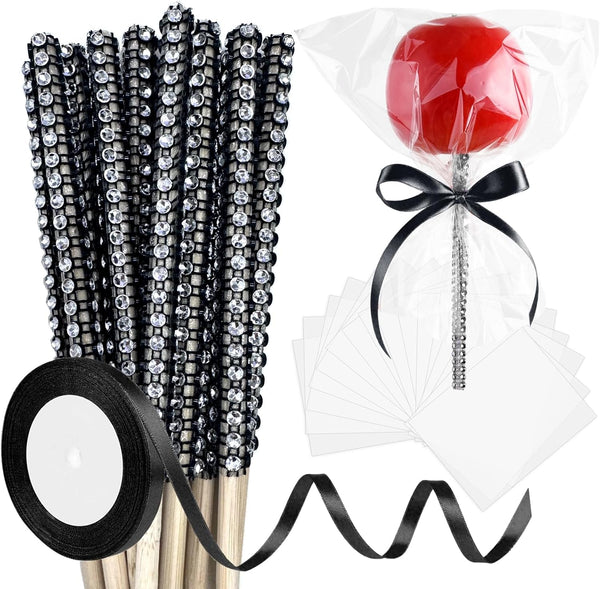 ASTARON 24 Pack Glitter Bling Candy Apple Sticks and Bags, Cake Pop