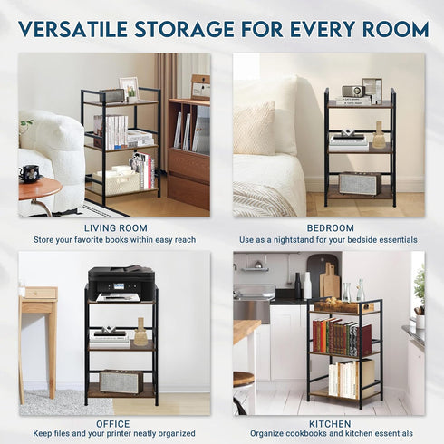 3 LOFTEY Book Shelf Small Bookshelf, Tier Industrial Short Bookshelf, Metal Open Shelf Bookcase for Living Room