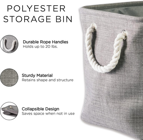 DII Buffalo Check Storage Collection Large Rectangle Bin with Handles, 17.5x12x15, Black & White