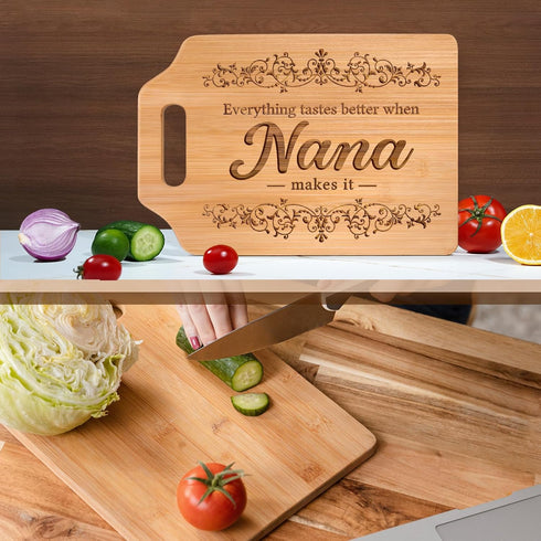Nana Gifts - Engraved Bamboo Cutting Board, 12.3"L x 8.7"W x 0.4"Th, Birthday Gifts for Nana