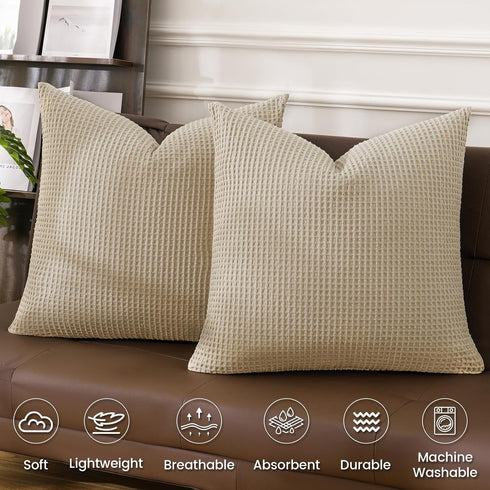 PHF 100% Cotton Waffle Weave Euro Shams - 26" x 26", No Filling, 2 Pack Elegant Home Decorative Pillow Covers