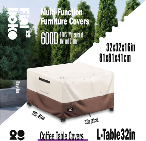 Finiboko Cover,32"L 32"W 16"H Furniture,100% 600D Patio Ottoman x x Square Patio Dining Table Cover for Outdoor