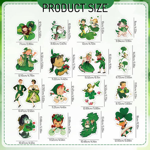 Whaline 16Pcs St. Patrick's Day Retro Vintage Refrigerator Magnets Green Shamrock Refrigerator Magnets Decorative Fridge Magnetic Stickers Decal for Home Kitchen Locker Car Garage Door