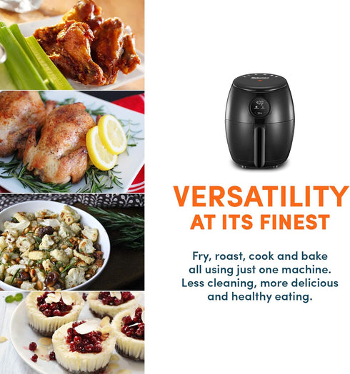 Elite Gourmet EAF-2612DX Personal 2.1Qt Compact Programmable Hot Air Fryer, Oil-Less Healthy Cooker, 1000W, Black