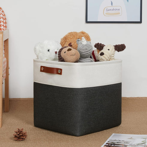 DULLEMELO Set Of 4 Cube Storage Bins - Fabric Storage Basket for Shelves, Closet, Nursery Toy Storage (12" White &