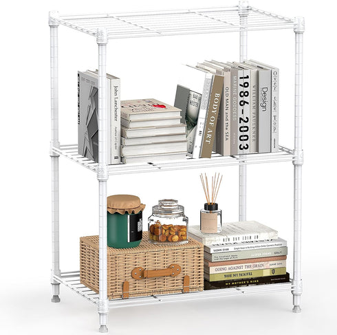 MZG Wire Storage Shelving, 3-Tier Utility Shelving Unit, Steel Organizer Rack for Home, Kitchen, Office, White