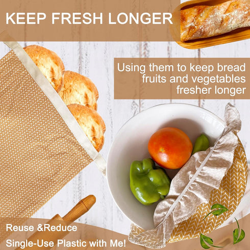 Set Beeswax Bread Bags,Bread Bag for Homemade Bread With Cotton Bowl Cover,Freezer Storage Bag to Keep Fresh,Sourdough