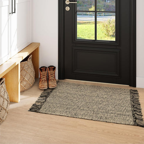 Collive Small Bathroom Rug, 2x3 Hand-Woven Low Profile Entryway Rug, Cotton Reversible Washable Decor