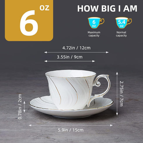Set 6, Set,6oz Set set 6) Agyiuns Tea Cups Of Tea Cup And Saucer for Tea,Coffee, Latte, Cafe Mocha, Porcelain Tea Party