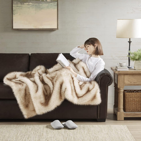 50x60 Hyde Lane Faux Fur Throw Blanket - Ultra Long Pile, Luxury Fluffy Fox Golden with Brown Tipped Throws for Couch