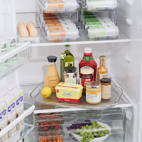 LAMU 2Pack Lazy Susan Turntable Organizer for Refrigerator, Rotating Rectangular Storage for Cabinet, Pantry, Clear