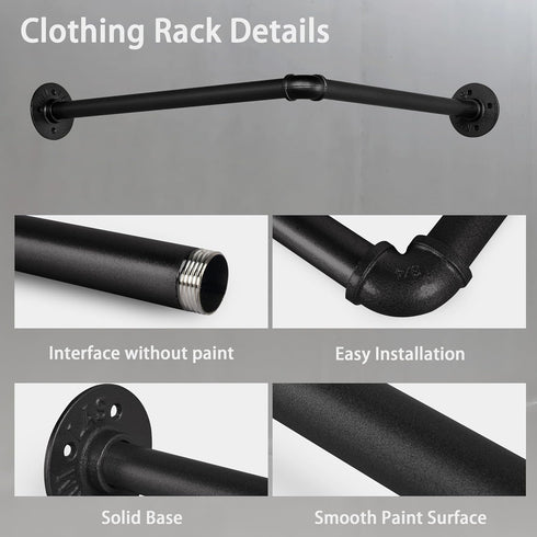 18.1" AddGrace Industrial Pipe Garment Rack Iron Wall Mounted Right Angle Corner Clothing Rack with Screws DIY Home