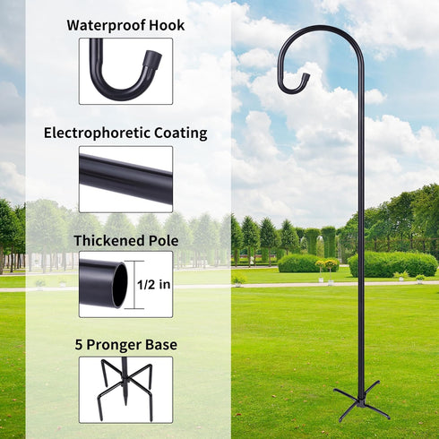 45 INCH 5 Hummingbird (2 Pack) Ottsuls Bird Feeder Pole, Heavy Duty Shepherds Hooks for Outdoor with Prong Base