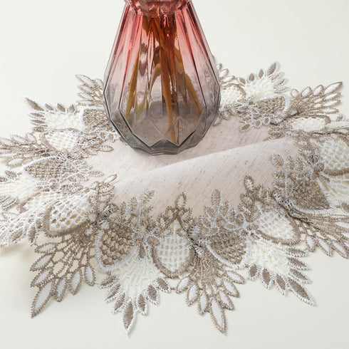 SynHHergyx 2 15 Inch Natural Linen Doilies, Pcs Round Lace Doilies for Tables Neutral Earth Tones Beige Table Topper