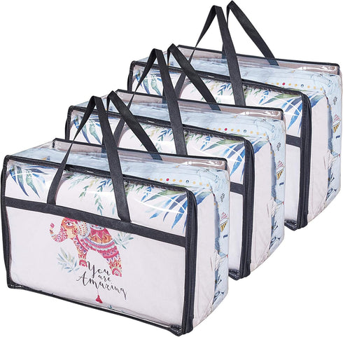Clear Clothes Storage Bag Organizer with Reinforced Handle, Vinyl Bags for Comforter, Blanket, Bedding - 3 Pack, 55 L,
