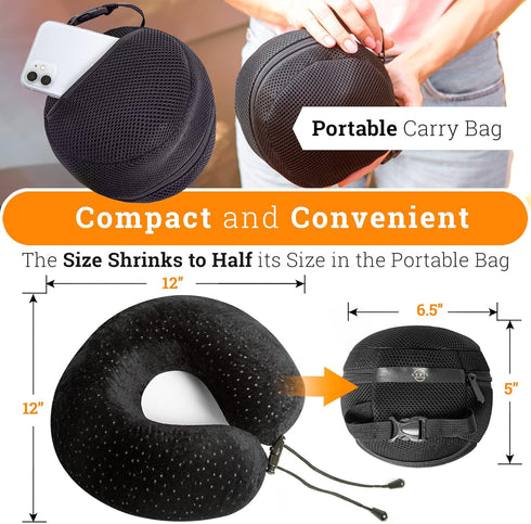 Aeris Memory Foam Travel Pillow for Airplanes - Best Neck Pillow for Long Flights with Carry Bag, Ear Plugs, Eye Mask