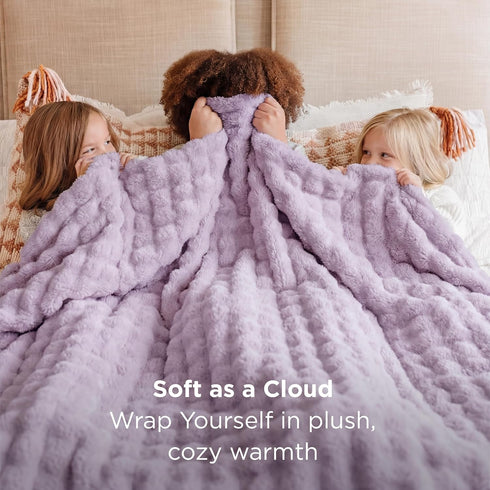 3D Cozy 90"90" Bedsure Fleece Bubble Blanket - GentleSoft Purple Queen Blanket for Bed Sofa Room Decor - Luxury Soft