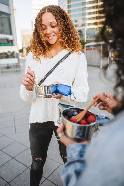 Premium Reusable Bamboo Utensil Travel Set, Eco-Conscious Blue Topo Includes Fork, Knife, Spoon, Chopsticks