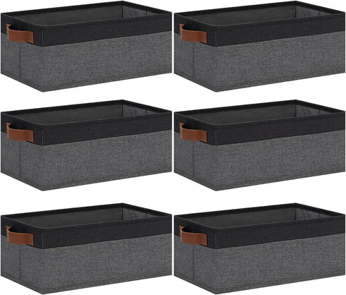 GhvyenntteS Small Fabric Storage Bins, 6 Pack, 11.8" x 7.87" x 5.11" Baskets with Leather Handles for Closet Storage