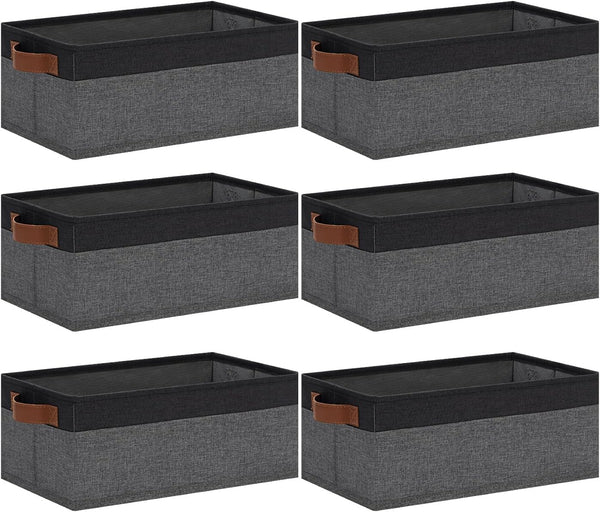 GhvyenntteS Small Fabric Storage Bins, 6 Pack, 11.8" x 7.87" x 5.11" Baskets with Leather Handles for Closet Storage