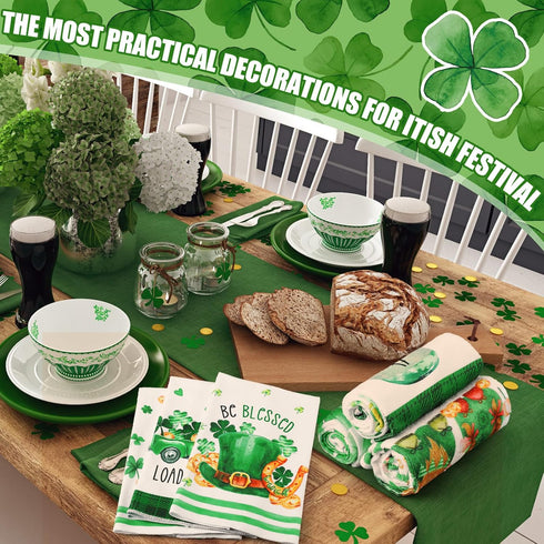 Zubebe 6 Pcs St. Patrick's Day Kitchen Towel Irish Lucky Shamrock Watercolor Gnome Dish Towels