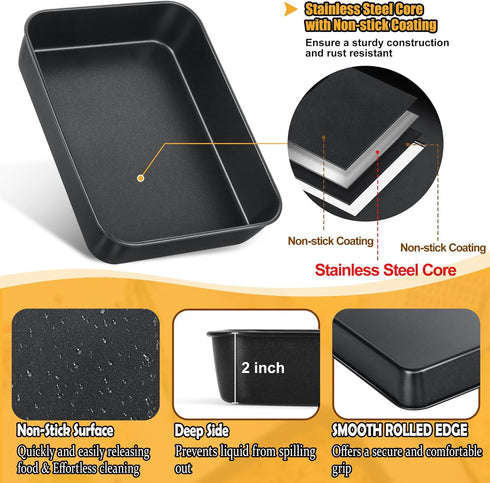 TeamFar Lasagna Pan, 9.4 x 7 x 2 Inch Stainless Steel Deep Baking Pan for Toaster Oven, Black Non-Stick