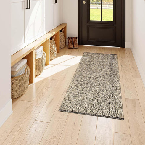 LEEVAN Washable Runner Rug 2'x5': Natural Hand-Woven Reversible Entryway Rug, Cotton Modern Bedroom Farmhouse Rug