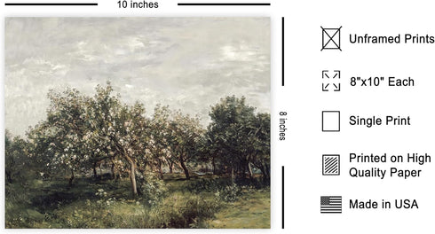 Poster Master Vintage Apple Blossoms Painting Poster - Retro Apple Tree Print - Fine Art - Landscape Art - Gift for Men & Women - Aesthetic Decor for Living Room or Office - 8x10 UNFRAMED Wall Art