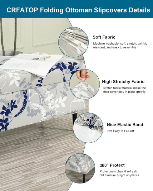 Bands,M,10 CRFATOP Printed Rectangle Ottoman Stool Cover Stretch Folding Storage Footstool Bench Slipcovers Upholstered
