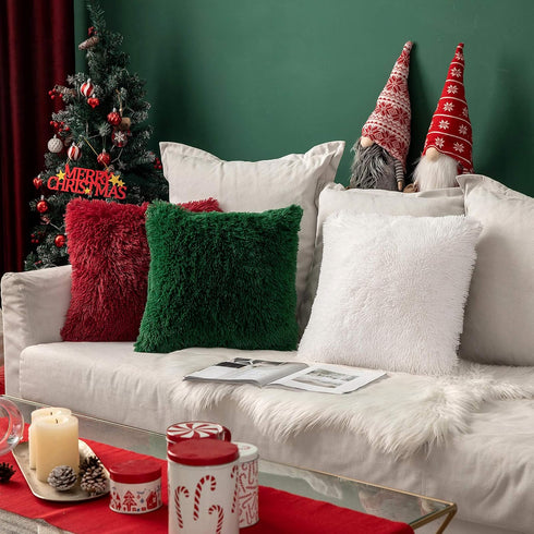 MIULEE Pack of 2 Luxury Faux Fur Throw Pillow Covers - Decorative Plush Pillow Case for Sofa, Bedroom, 16x16 Inch, White