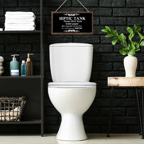 Bathroom Quote Wood Sign-Septic Tank Sign Hanging Signs 10 X 5 Inch, Toilet Rule Wooden Plaque for Restroom Door Decor